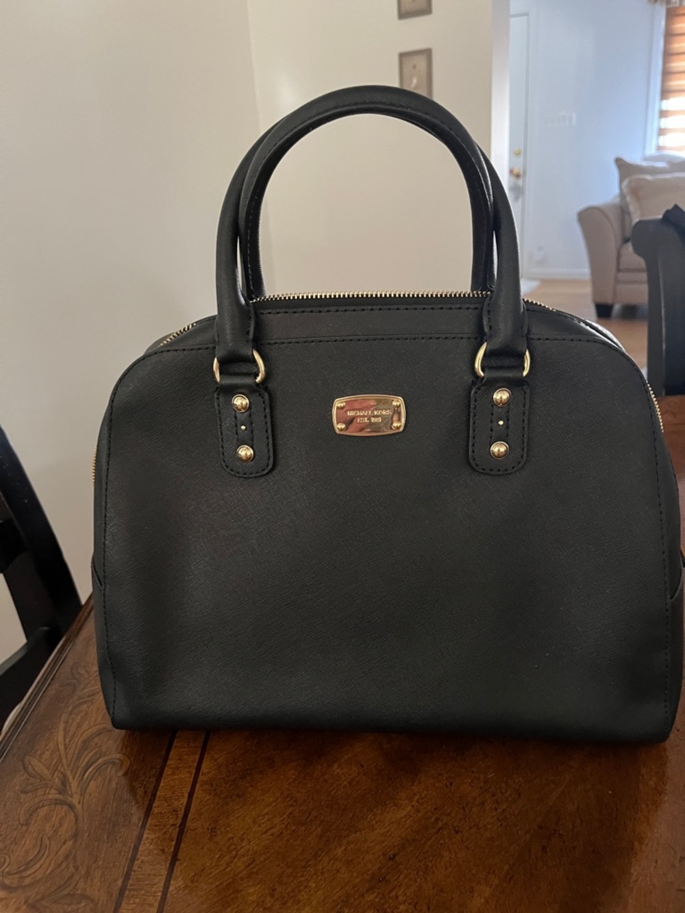 Michael Kors Black Dome Satchel with Gold Hardware